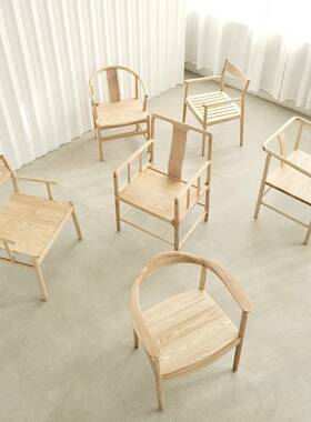 简时尚白蜡木实木师座太圈椅带靠背扶手茶桌主约角椅餐厅书YPE房