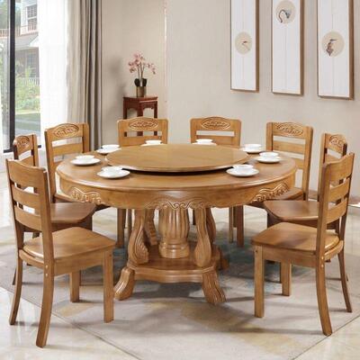 实386木餐桌带转盘10人餐桌中式用大家圆桌吃饭桌子形餐圆桌椅圆