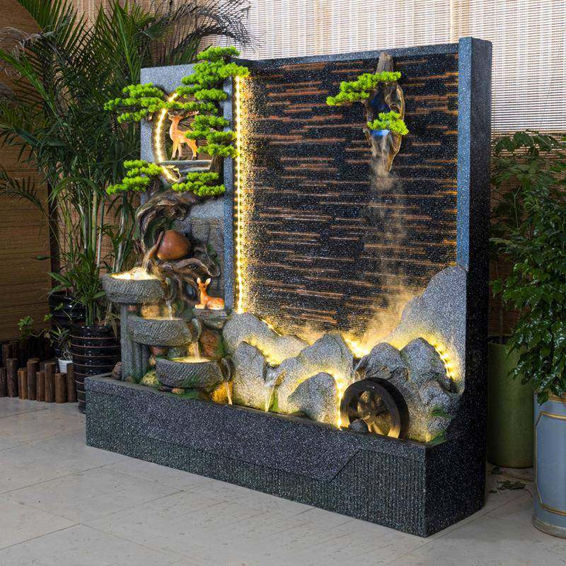 大型假鱼山流水喷泉风幕墙玄关风水轮招财酒OBS店庭院池景观水屏,家居饰品,流水摆件,淘宝优惠券,粉丝福利购,淘宝优惠卷