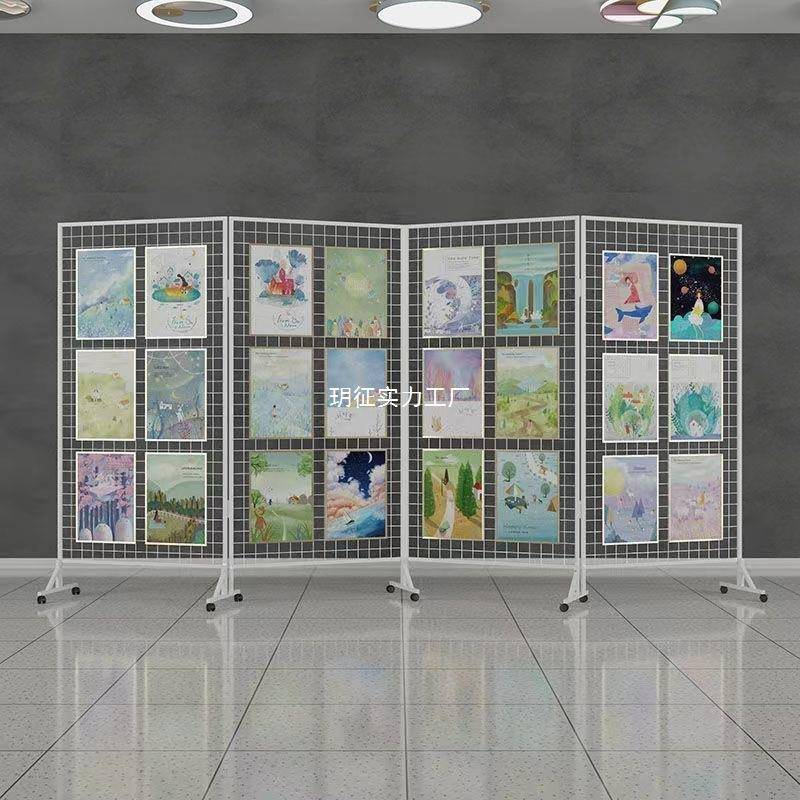 工业风网铁丝网装饰网格铁画YZMCWOMC艺屏风隔断展示架折叠架可移
