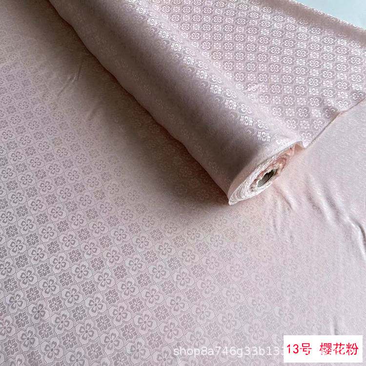 中国风提花桑波缎桑蚕丝布料 四叶菱形格 提花丝绸桑波缎汉服面料