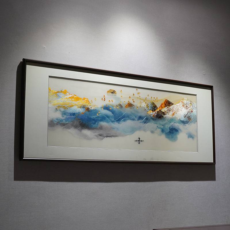 现代轻奢风格手工苏绣刺绣成品带框书房沙发背景电视墙客厅装饰画图片