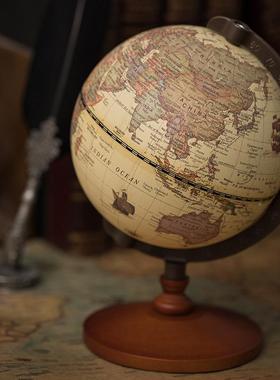 复怀旧文地球仪美式家件F959ST9H居装古饰摆木质底座婚礼摄影拍摄