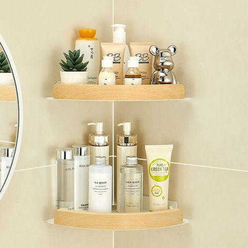 原木奶油风浴室三角置物架卫生间免打孔三角架子淋浴房壁挂式角篮