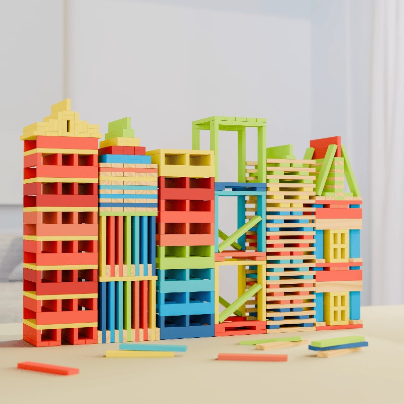 儿童新款益智玩具积木条建筑原木头片幼儿园益智搭建叠叠高玩具