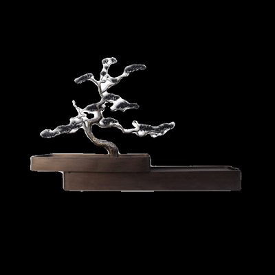 中式金属迎客松摆件酒店门厅玄关过道落地工艺品铁艺松树雕塑装饰