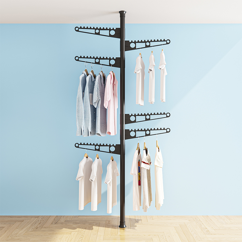顶天立地晾衣架置衣架杆落地可折叠加粗加厚阳台室内单杆式晒衣架