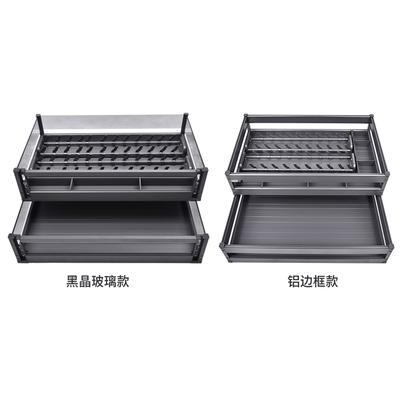 厨房拉篮橱柜开门式碗碟篮厨柜抽屉式调味篮内置双收纳层碗架碗篮