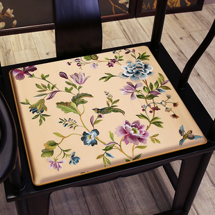 中式古典刺绣红木椅子o坐垫仿古实木家具海绵垫茶椅圈椅餐椅防滑