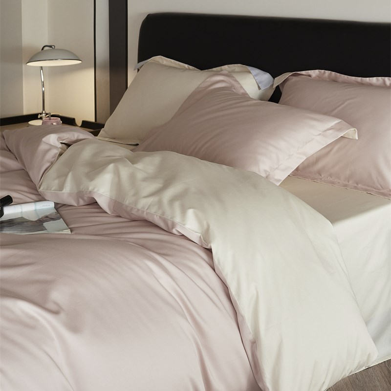 100支长绒棉丝滑裸睡纯色四件套全棉1.5m1.8米床上用品床单被套粉
