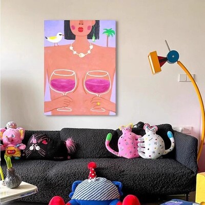 抽象派挂画小众艺术咖啡馆新款装饰画多巴胺女生房间摆画