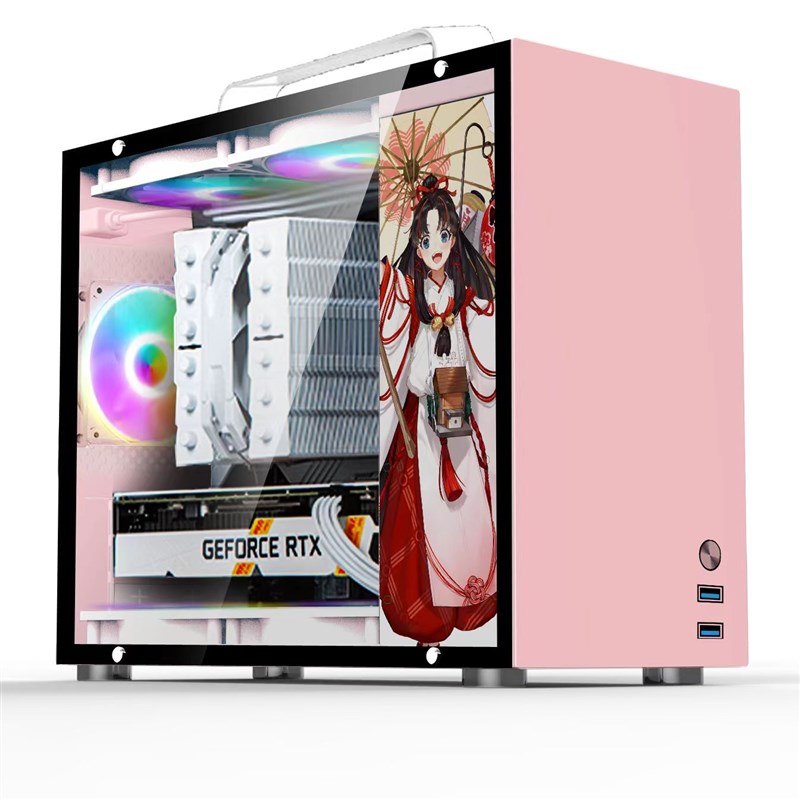 mini迷你itx电脑机箱提手台式机matx主板全侧透明diy外壳白色atx