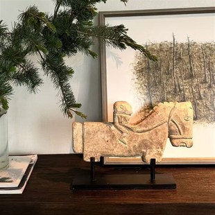 侘寂风天然石马抽象艺术雕塑摆件样板间民宿客厅玄关做旧装 饰品