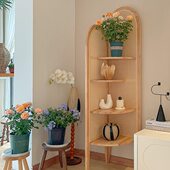 日式 复古实木藤编转角柜客厅卧室原木风书架中古墙角收纳置物架子