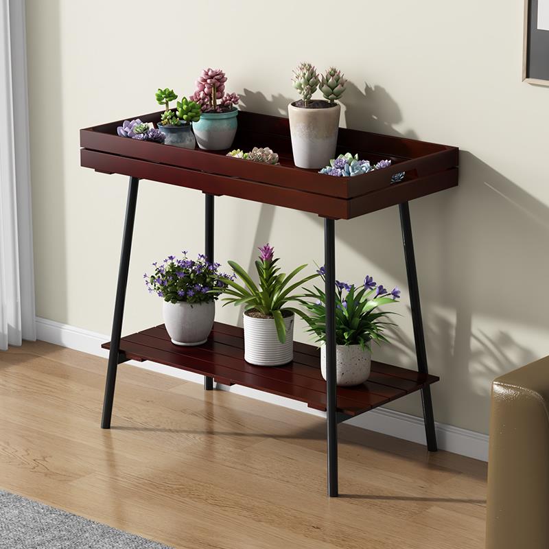 客厅落YOY地式花置物架阳台艺放花双盆的盆层铁置物架实木轻奢花