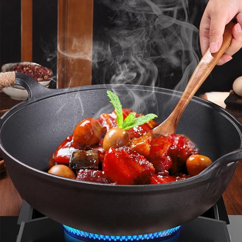 创章DY1B053-丘双耳铸梦铁锅老式加家用炒锅炒菜不粘厚煤气锅燃气