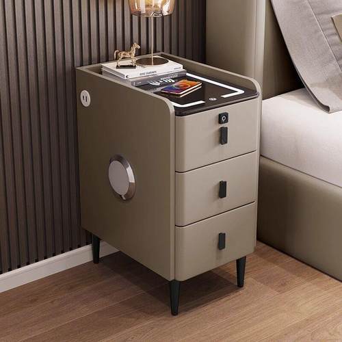 超窄小型实木床头柜简约现代家用卧室小户型智能多功能三抽床边柜