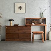 北美黑胡桃全实木梳妆台斗柜一体化妆桌收纳床尾柜卧室可移动定制