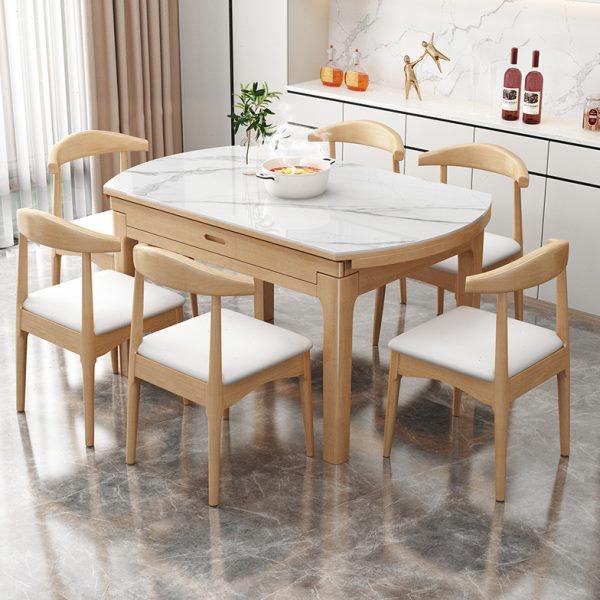 岩板实木餐桌现代简约家用小户型原木色奶油风可伸缩圆桌带电磁炉,住宅家具,岩板餐桌,淘宝优惠券,粉丝福利购,淘宝优惠卷