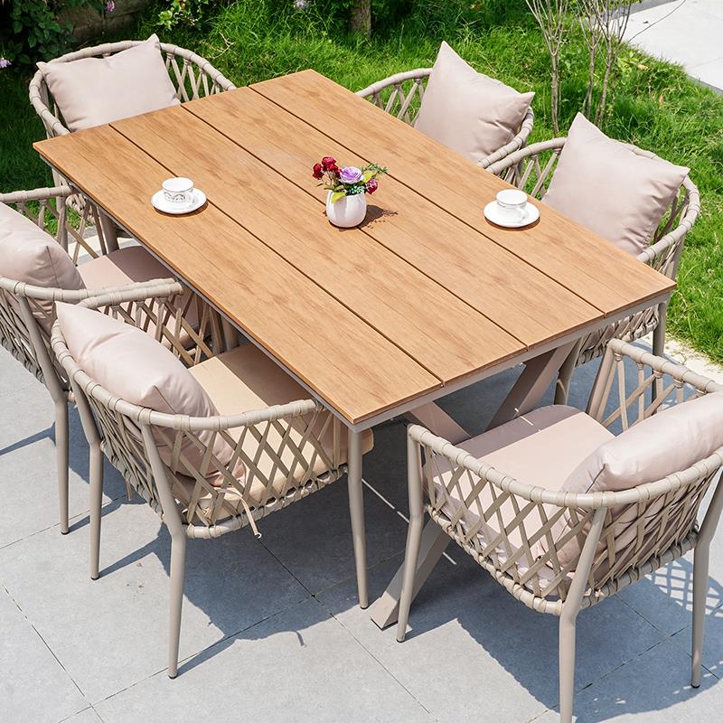 简北欧户外桌椅别墅庭院园藤YMJ-2526编铝合金室外花休约露天塑木