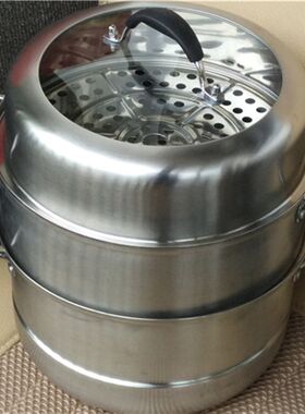 加厚304不锈钢汤锅蒸煮两用锅汤锅复底汤锅两H层蒸锅26cm28cm30cm