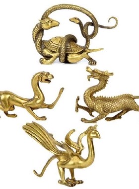 纯铜四大神兽摆件青龙白虎朱雀玄武招财四灵兽客厅装饰明V清古典