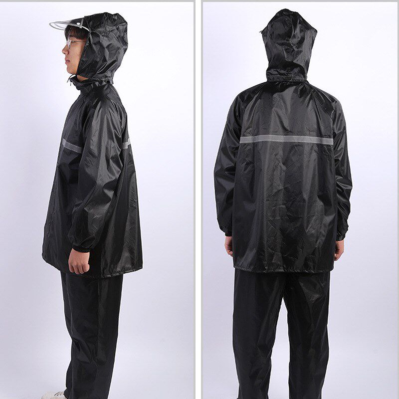 双帽檐分体雨衣套装男成人加厚摩托车防暴雨反光防汛双层雨衣雨裤