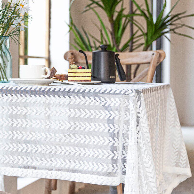 法式蕾丝桌布韩式美式田园白色茶几餐桌布长方形台布盖布野餐布