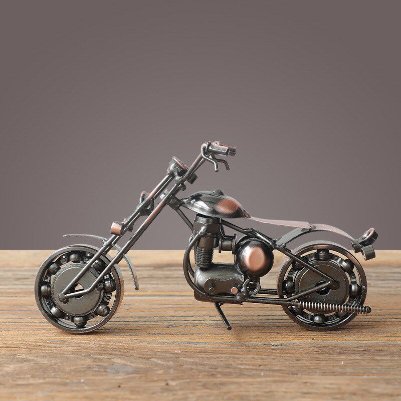 欧式复古手工铁艺大号摩托车模型摆件客厅酒柜电视柜创意家居摆设