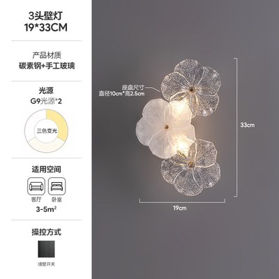 法式轻奢壁灯客厅背景墙装饰灯现代简约玻璃花朵玄关壁挂灯新款
