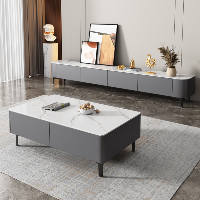 实木岩板大小户型客厅家t用方形圆弧茶几现代简约轻奢电视柜组合