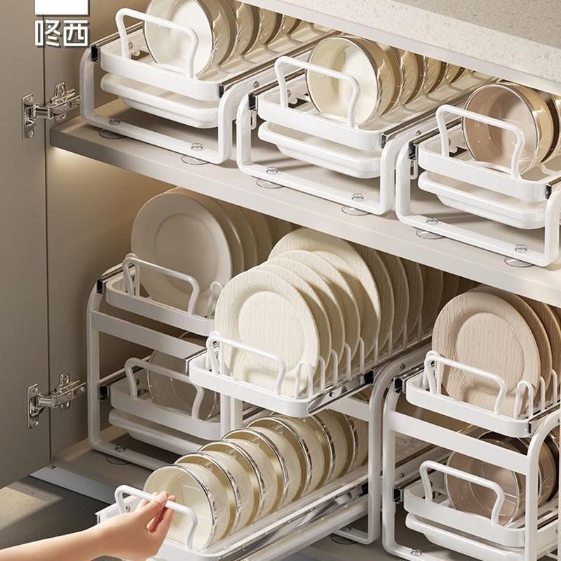 碗碟收纳架咚西碗架抽拉拉篮碗A盘抽屉式盘子厨房橱柜置物架沥水