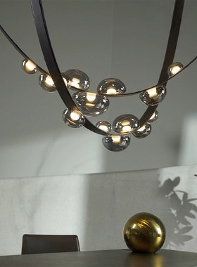 高级感简a约网红皮革创意别墅客厅吧台餐厅长条休闲工作室吊灯