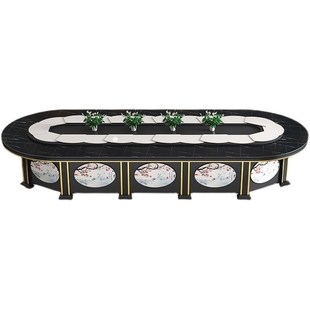 长型餐桌转盘套装新中式酒店电动组合桌长方形旋转长桌家用别墅