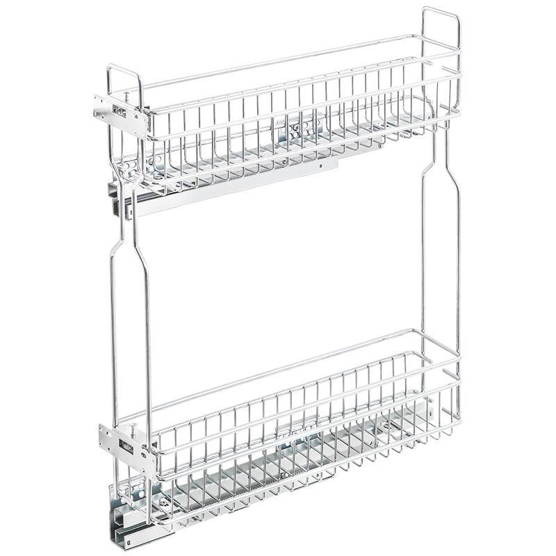 厨房橱柜抽屉式侧拉篮地柜双层极窄拉篮收纳缓冲阻尼滑轨调味篮