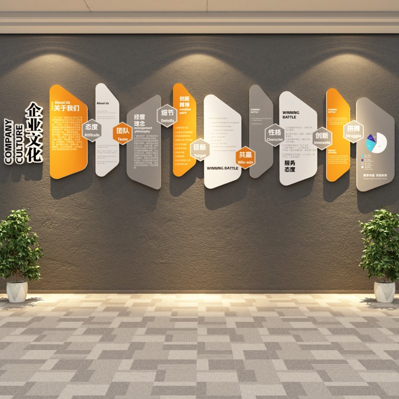公司企业文化高级感办公室墙面装饰氛围布置前台走廊墙面励志标语
