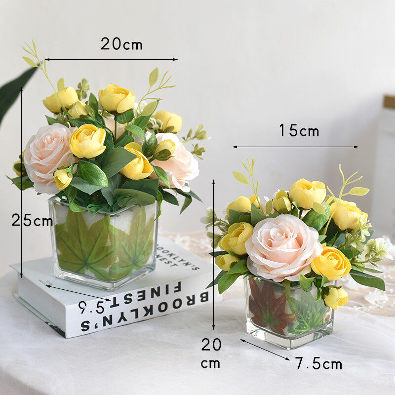 商务会议室装饰花艺宴会餐桌桌花摆花客厅茶几小摆件玻璃方杯台花