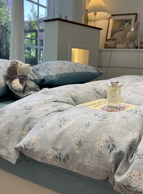 ins蓝色美式田园风小碎花床上四件套全棉纯棉文艺1.5m米被套床单