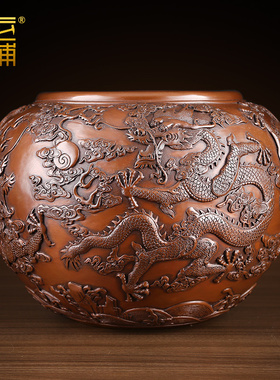 紫铜聚宝盆摆件海水龙缸新中式家居办公室公司开业乔迁送礼品