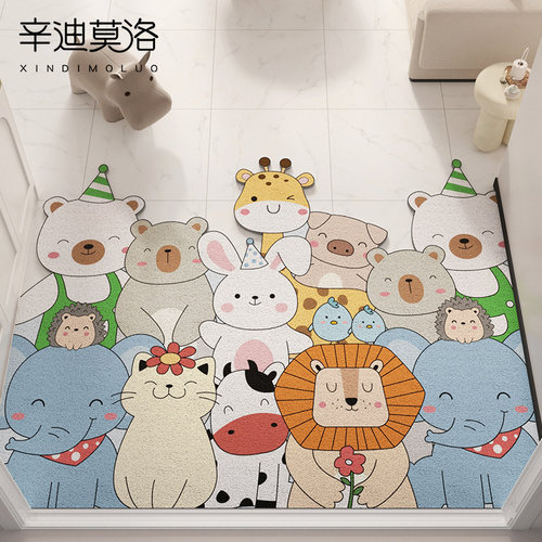 地垫入户门脚垫新款免洗卡通丝圈B进户门垫玄关进门门口可裁剪地