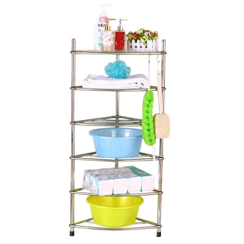 不锈钢洗脸盆架子浴室三角收纳架厨房卫生间落地置物架家用放盆架