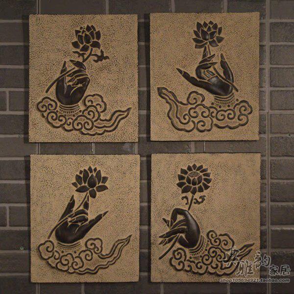 现代简约创意中式仿古复古典家居饰品禅意佛手树脂壁挂件壁饰华手