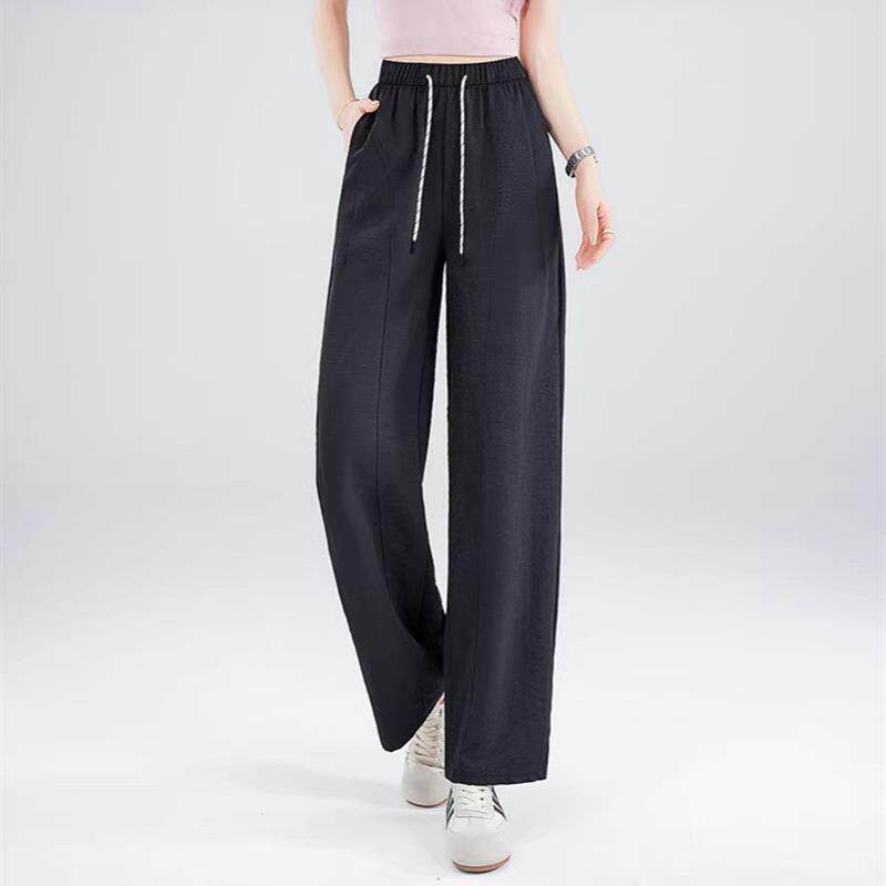 实拍冰丝弯刀阔腿裤女夏季薄款高级宽松直筒垂感速干香蕉山本裤子