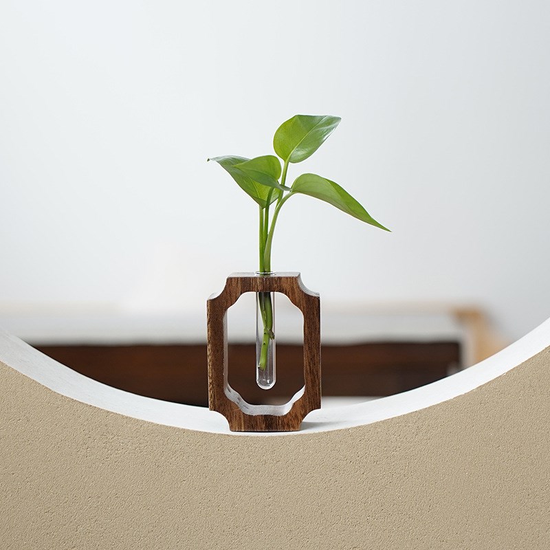 木质办公c桌面装饰摆件胡桃木实木迷你小花器茶桌小摆件