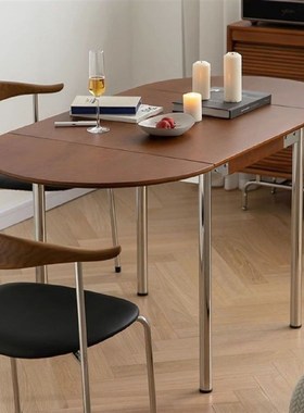 北欧简约餐桌可折叠n餐桌椅组合家用复古小户型桌子实木伸缩饭桌