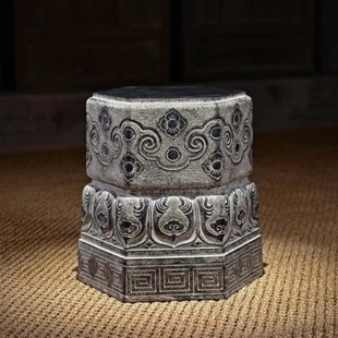 新中式仿古凳网红民宿特色矮凳 创意户外坐凳 复古仿石莲花门墩凳