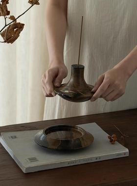 大理石香棒家室内覆古中国禅宗高底创意香炉底座托盘