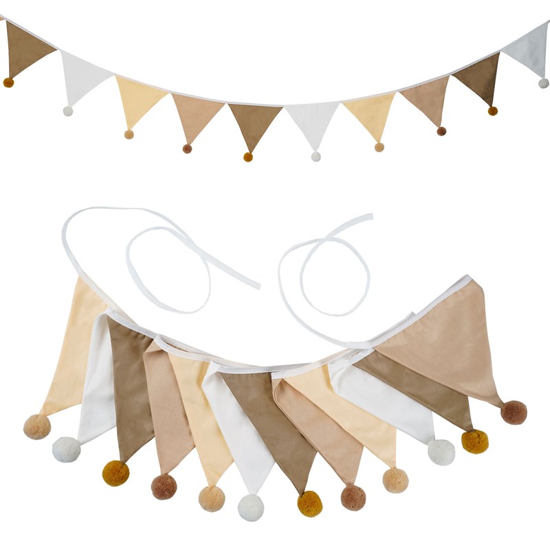 时尚米咖白色系棉布燕尾旗拉花串旗帐篷C旗毛球&流苏拉旗 YSJQ347