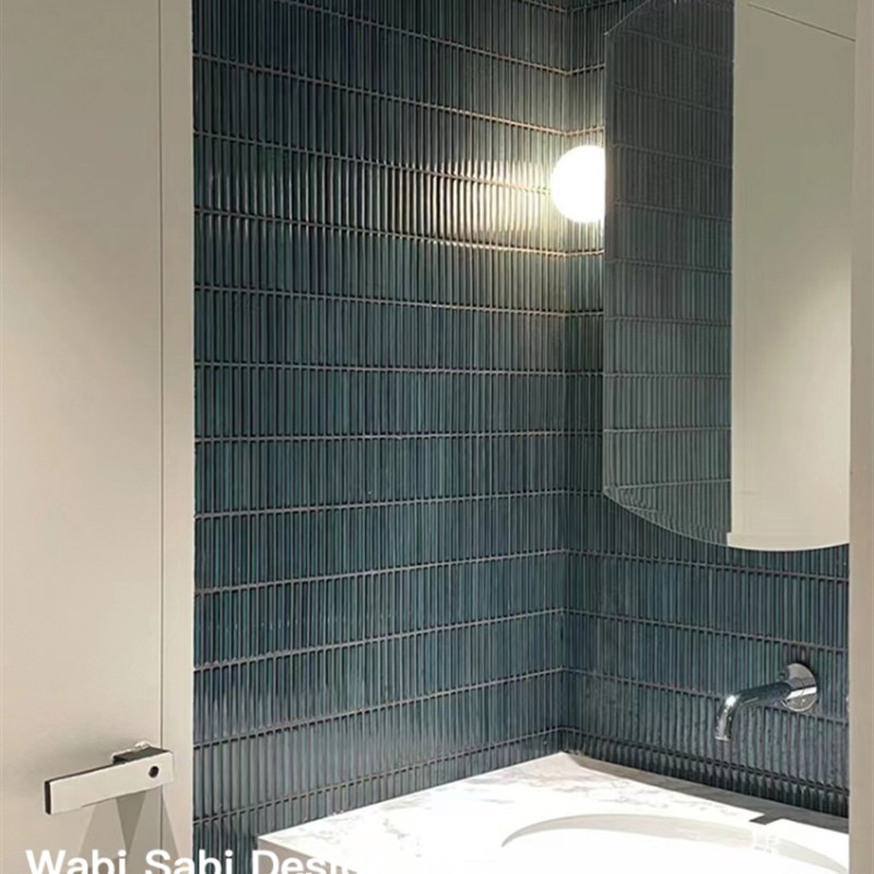 网红长条筷子陶瓷马赛克卫生间浴室厨房复古背景S墙砖蓝色渐变瓷