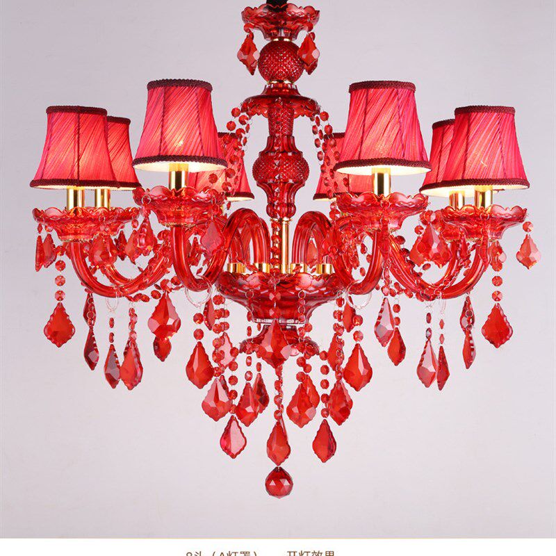 红色婚庆中式水晶吊灯客厅卧室ktv吧台宴会餐厅装饰蜡烛灯具
